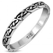 All round Celtic Knot Patterns Thin Silver band Ring, rp614